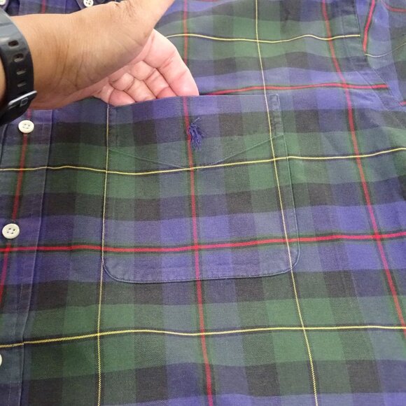 Vtg Ralph Lauren BIG Shirt Men Size XL Plaid Green Purple Button Down Long Slv - Picture 3 of 10